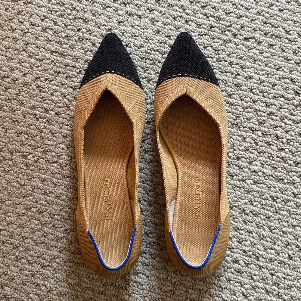 Rothy's Point Two-Tone Black and Tan Flats
